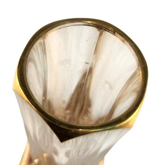 Antique Bohemian Crystal Bud Vase Clear Red Gold Etched Floral Design 9.75" Tall - Picture 5 of 13